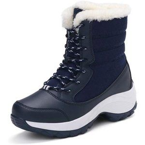 Women's Fur Lining Winter Boots Outdoor Waterproof Snow Boots, Blue